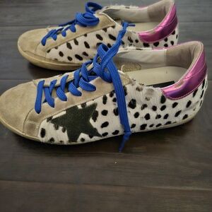 Golden Goose Sneakers with Blue Laces and Animal Print